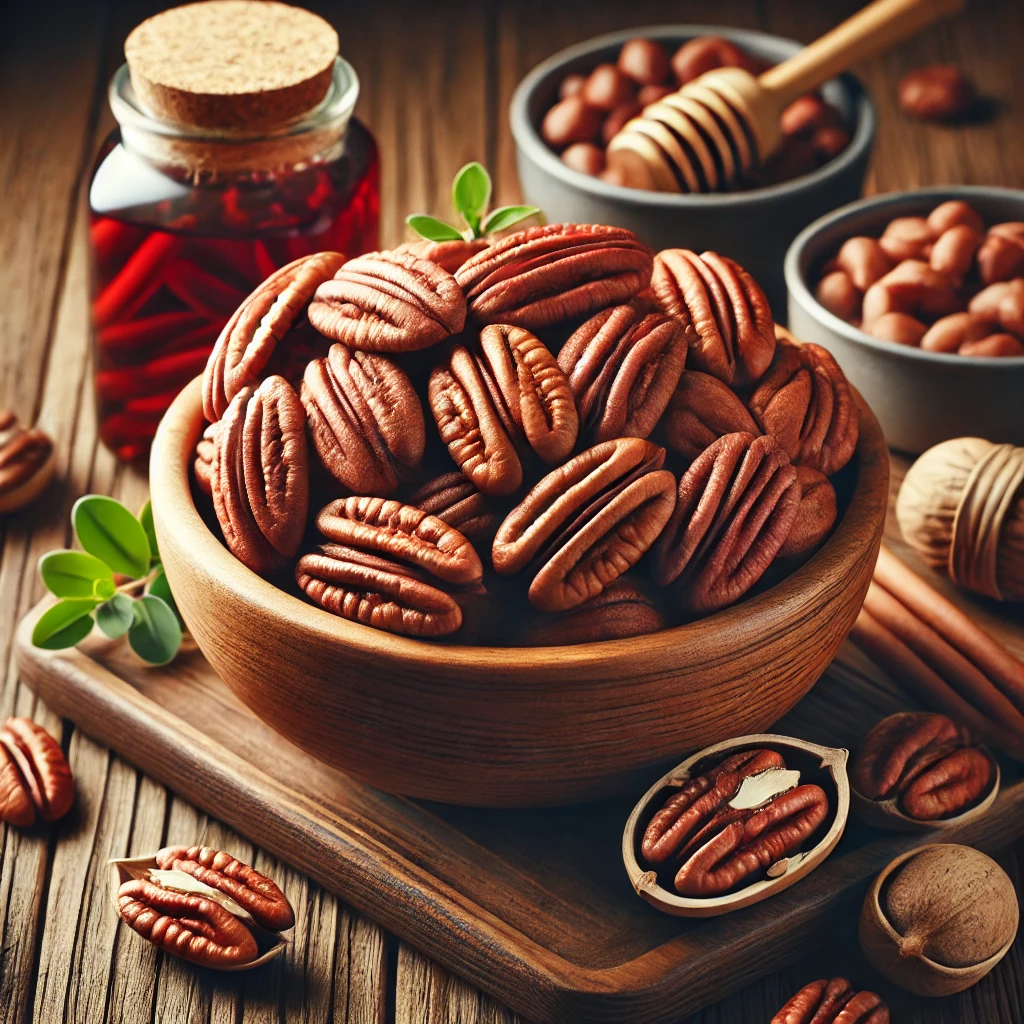 Pecans in a bowl – Packed with folate and healthy fats, supporting brain function and emotional balance.